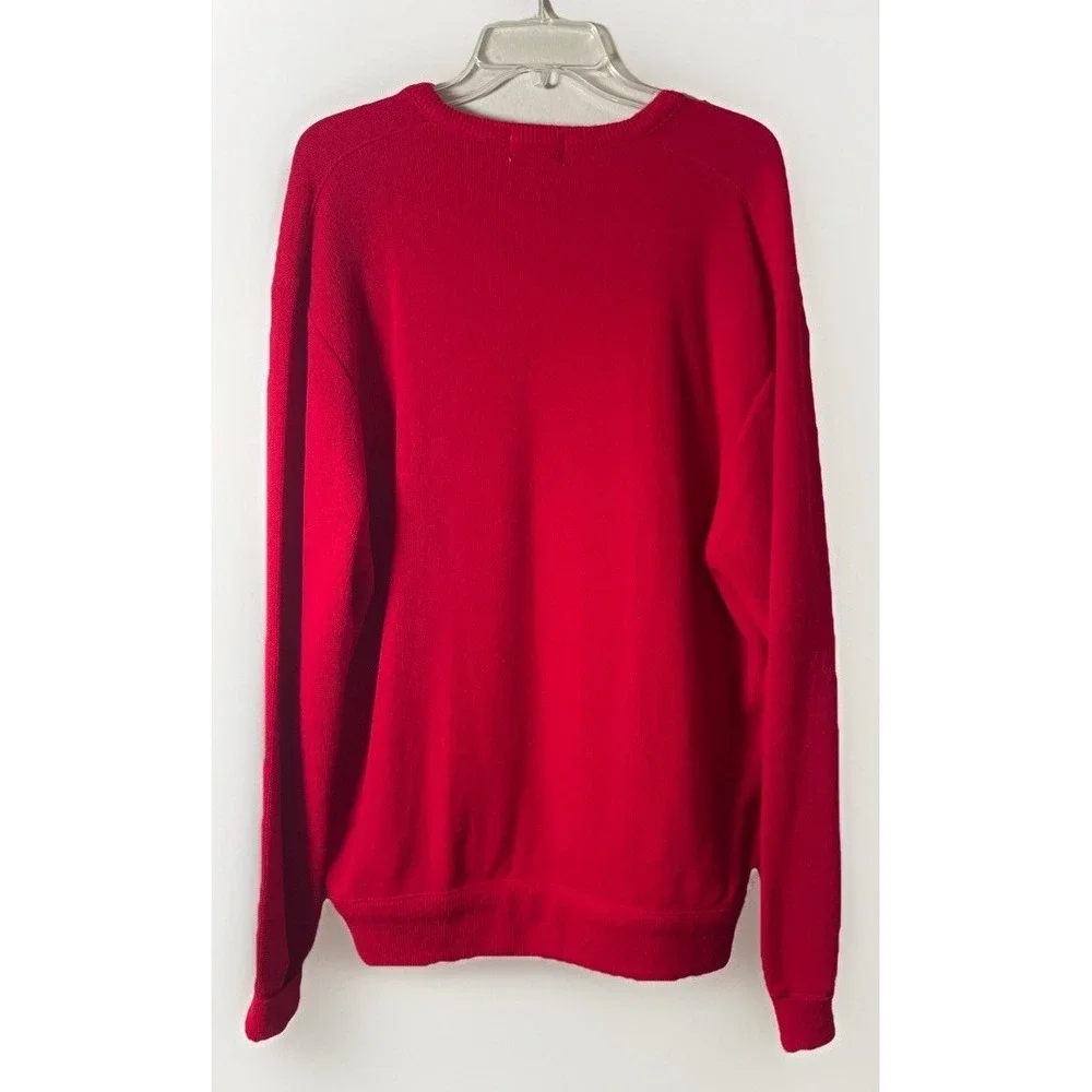 Vintage IZOD Mens Red V Neck Long Sleeve Pullover Sweater Large USA Made Acrylic